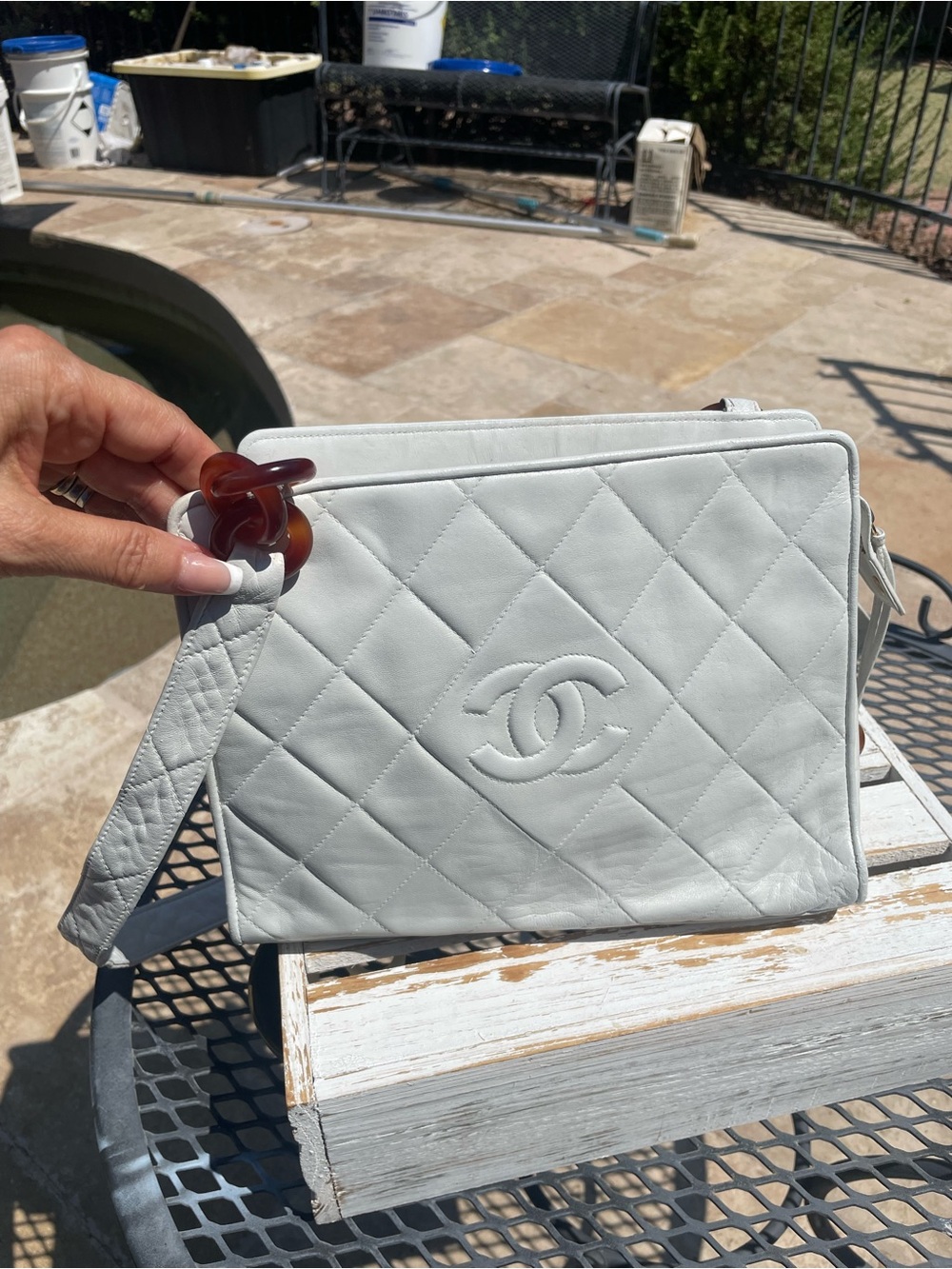 CHANEL White Quilted Lambskin Crossbody Bag with CC Logo